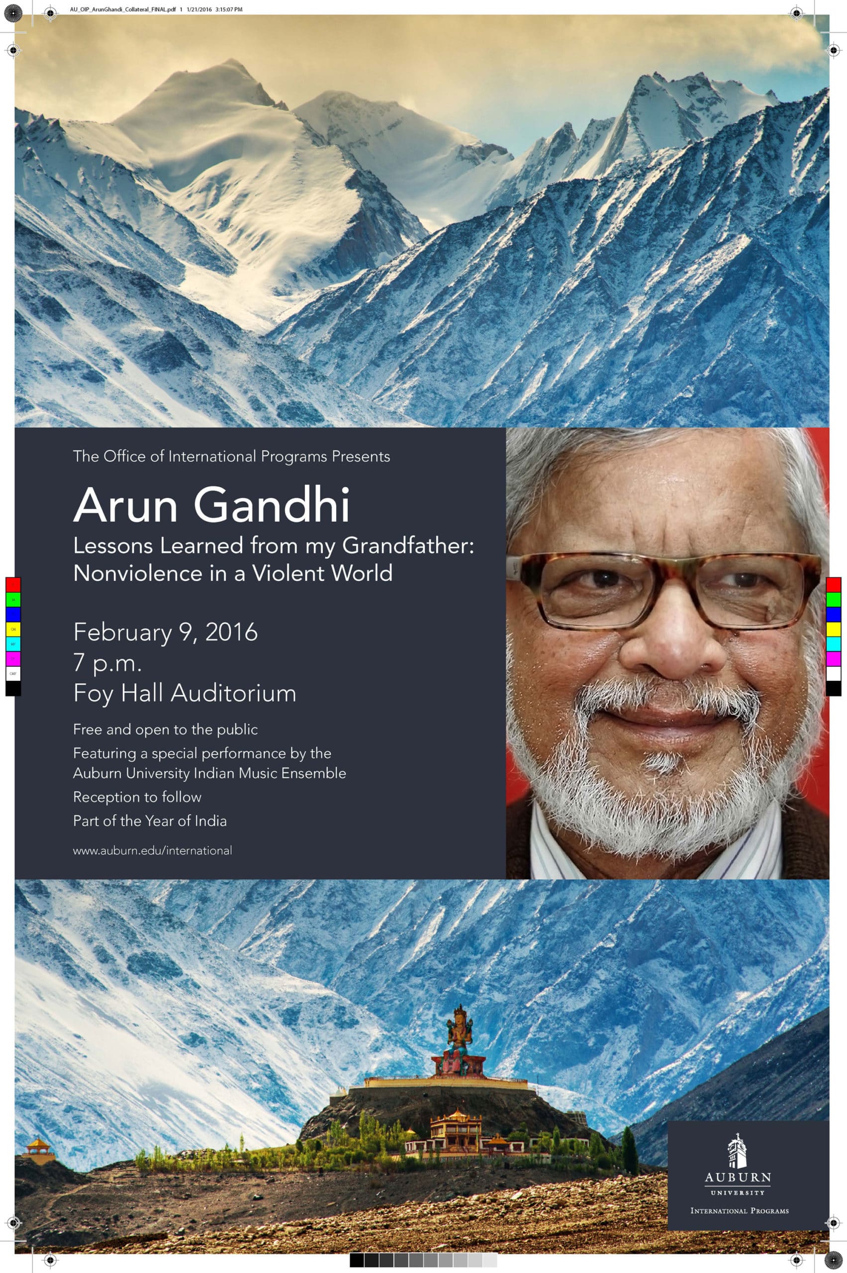 Arun Manilal Gandhi with a mountain in the background Arun Manilal Gandhi with a mountain in the background