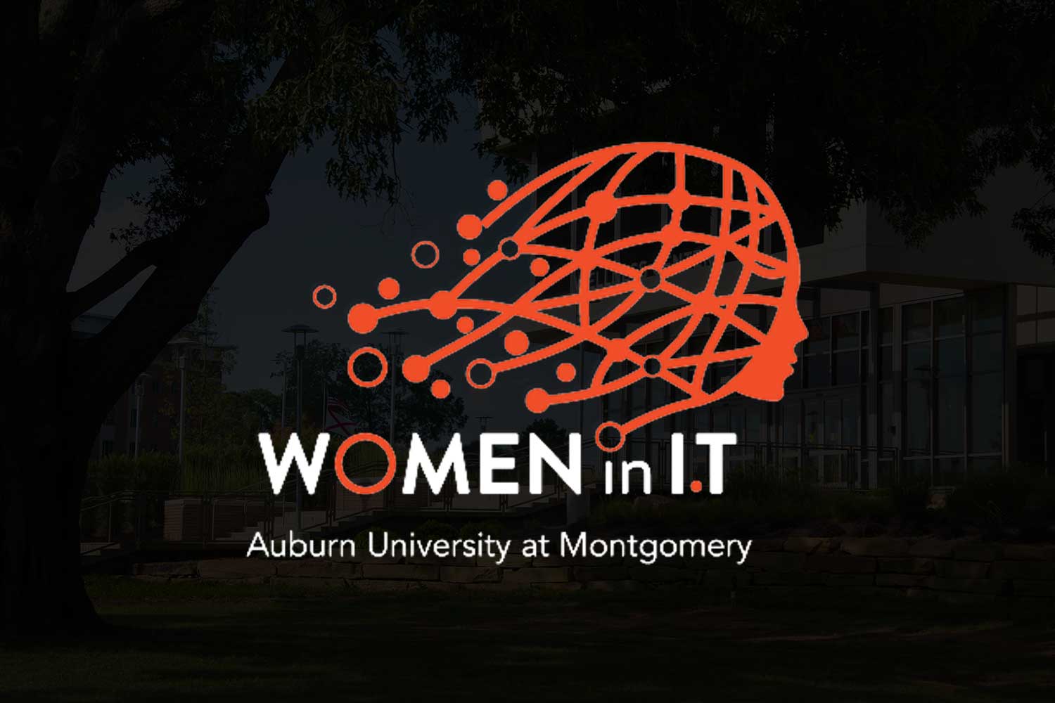 Women in IT logo, Auburn University at Montgomery, with abstract head graphic.