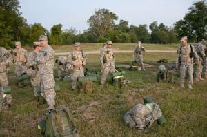 A group of military students prepare for their chopper ride.