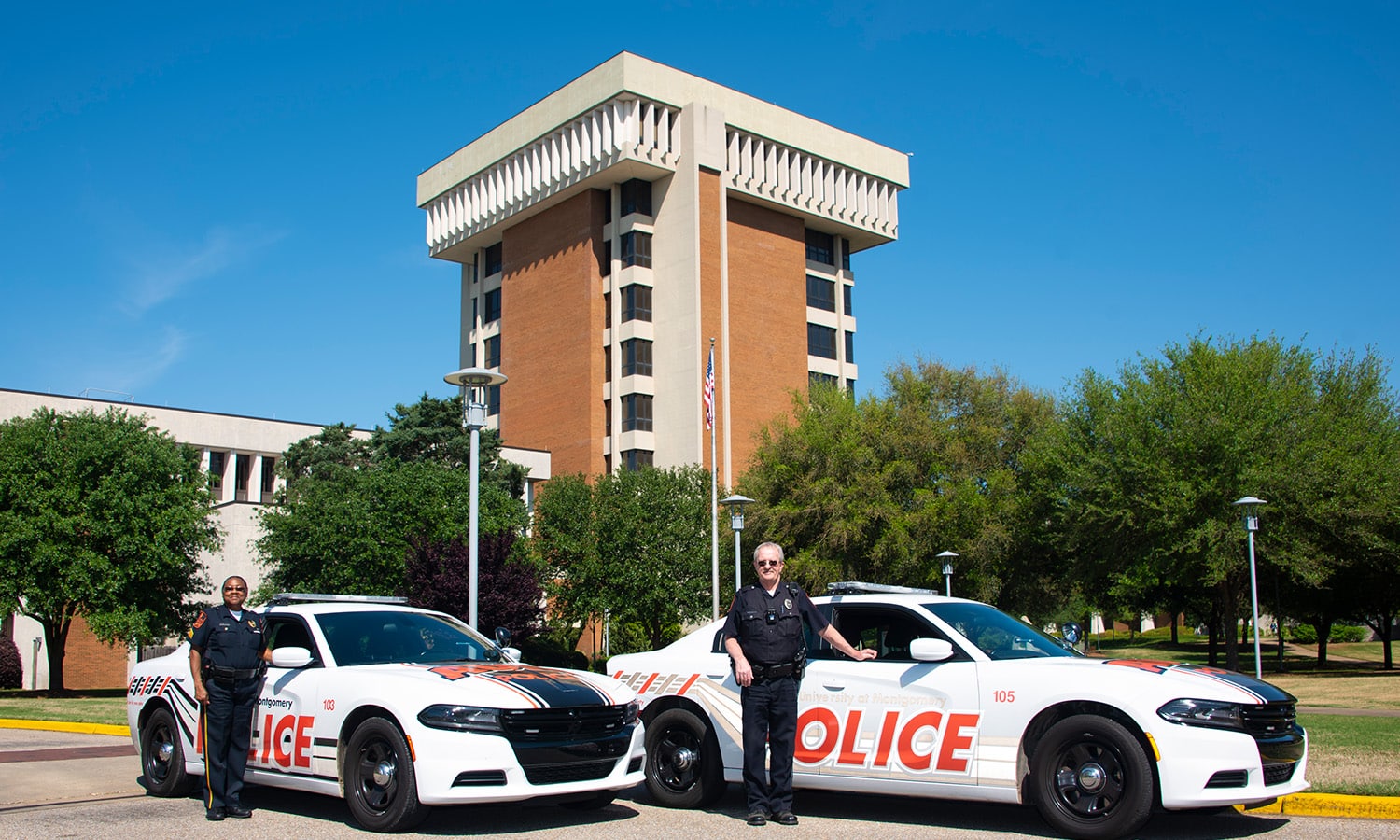 a police car parked in a parking lot