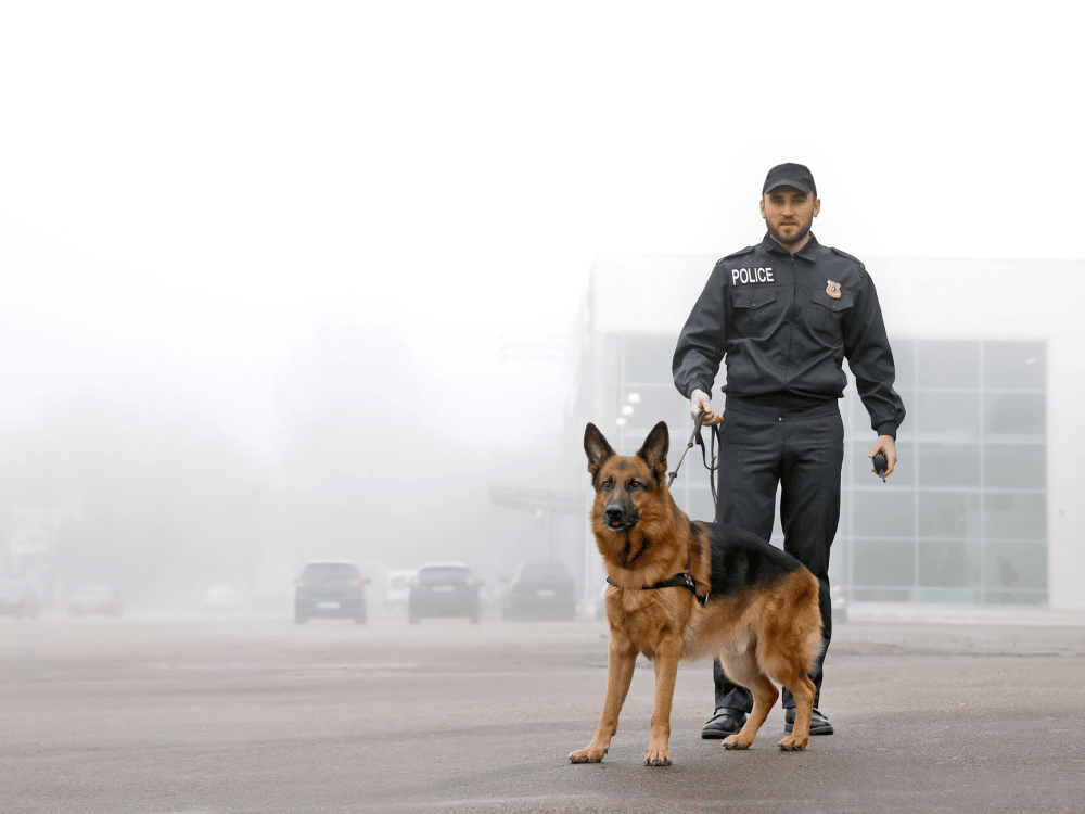 a man and a dog posing for the camera