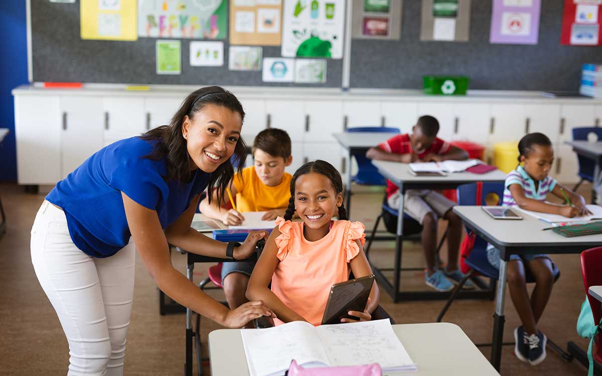 Elementary teacher with students