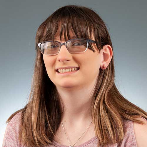 a woman wearing glasses