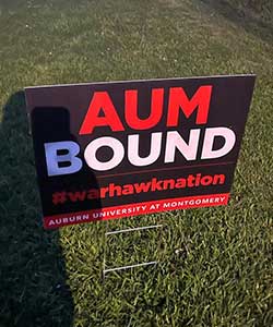a sign sitting on the grass