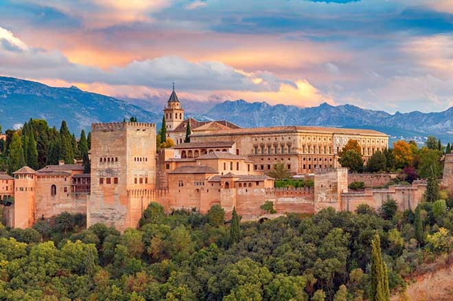 a castle with Alhambra in the background