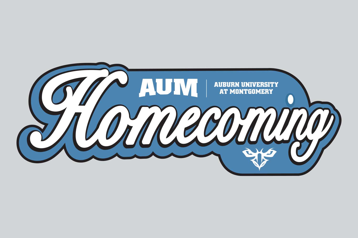 Auburn University at Montgomery Homecoming logo in blue and white.