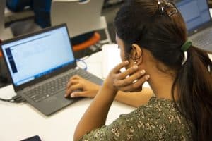 An AUM student completes an assignment.