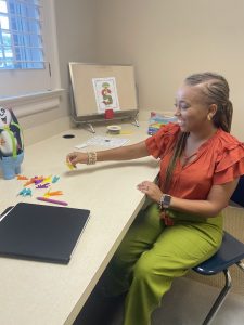 A new incoming MS-SLP graduate student during a clinical exercise.