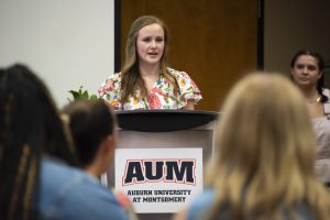 Madalyn Barfield speaks at Honors Convocation.