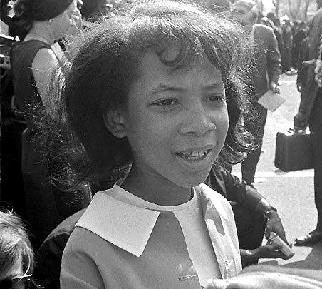 Sheyann Webb was the "Smallest Freedom Fighter." "File:022715-national-sheyann-webb-christburg-the-smallest-freedom-fighter-in-selma-11.jpg" by National Photo is licensed under CC BY-SA 4.0.