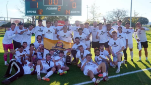 AUM Men's soccer celebrate first GSC title.