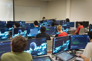 Ziyan Tian teaches a 3D coding course.