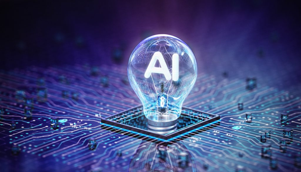 AI idea light bulb concept. 3D render