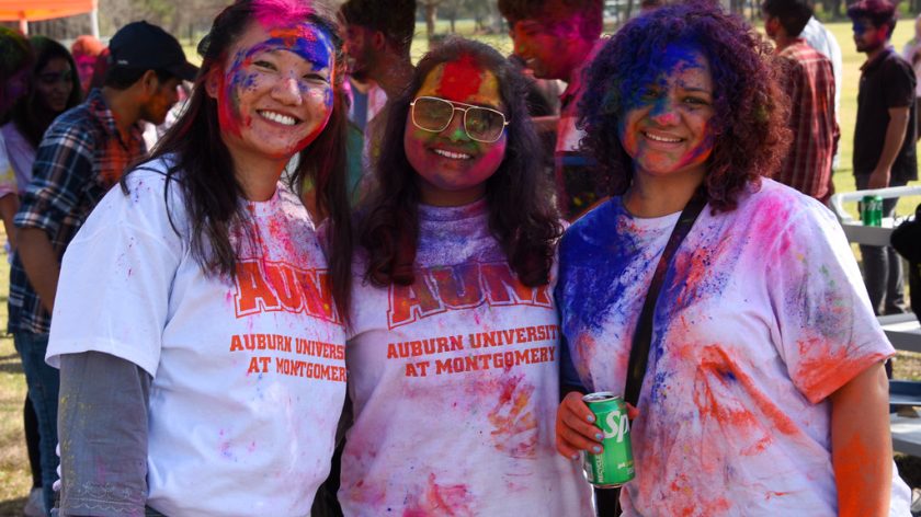 Students Celebrate Holi With Paint At Auburn University At Montgomery Event Outdoors.