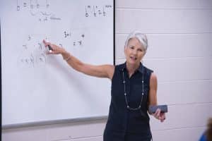 Joy Darley teaches a math class.