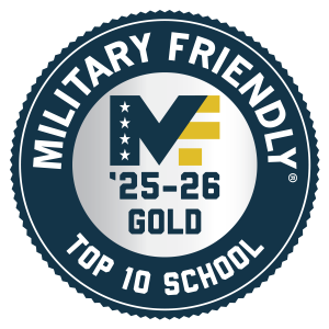 A round logo designates Auburn University at Montgomery as a 2025-2026 Top 10 Military Friendly School.