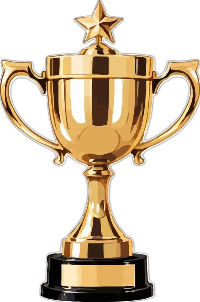 Golden trophy cup with a star on top, symbolizing achievement and excellence.