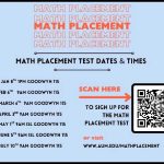 AUM Math Placement test dates with QR code for sign-up, located in Goodwyn Hall. Visit aum.edu/mathplacement for details.