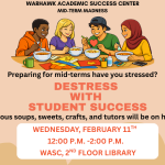 Students enjoying food and crafts at Warhawk Academic Success Center event for mid-term stress relief at AUM.
