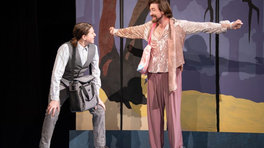 Two Actors Performing Energetically On Stage At Auburn University At Montgomery.