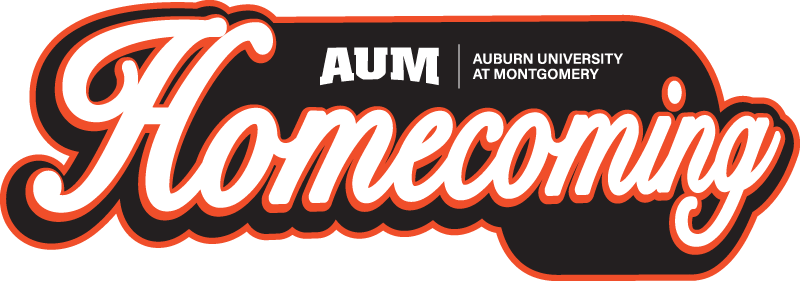 AUM Homecoming logo for Auburn University at Montgomery in script lettering.
