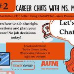 Auburn University at Montgomery Career Chats flyer: using ChatGPT for career planning, Taylor Center lobby, Feb 11.