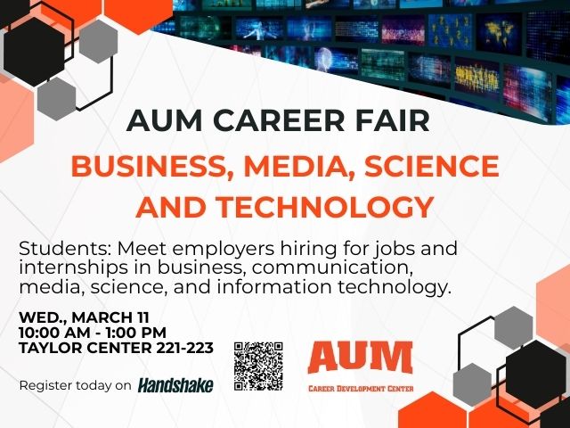 AUM Career Fair at Auburn University at Montgomery for business, media, science and technology, March 11, Taylor Center.