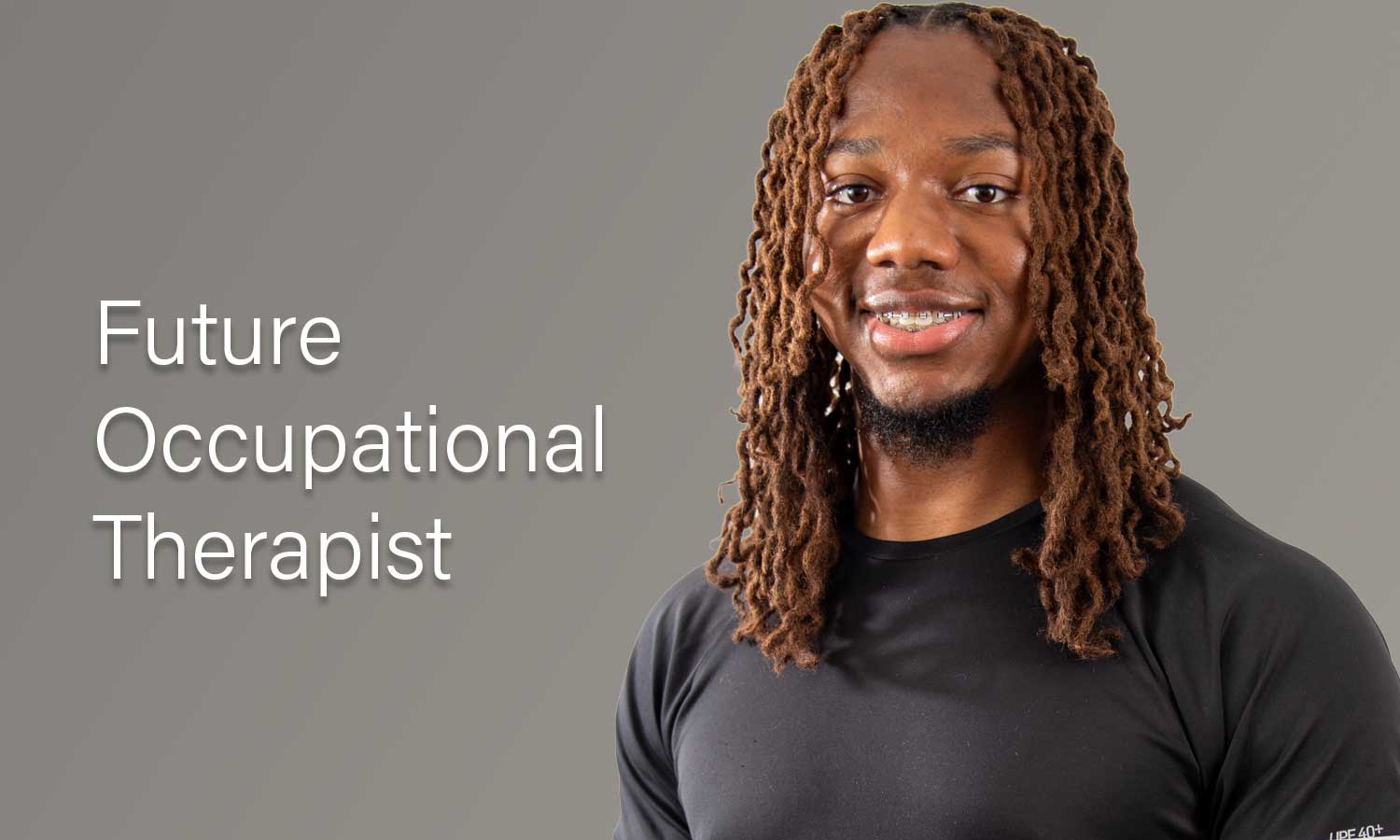 Auburn University at Montgomery student portrait with text Future Occupational Therapist on gray background
