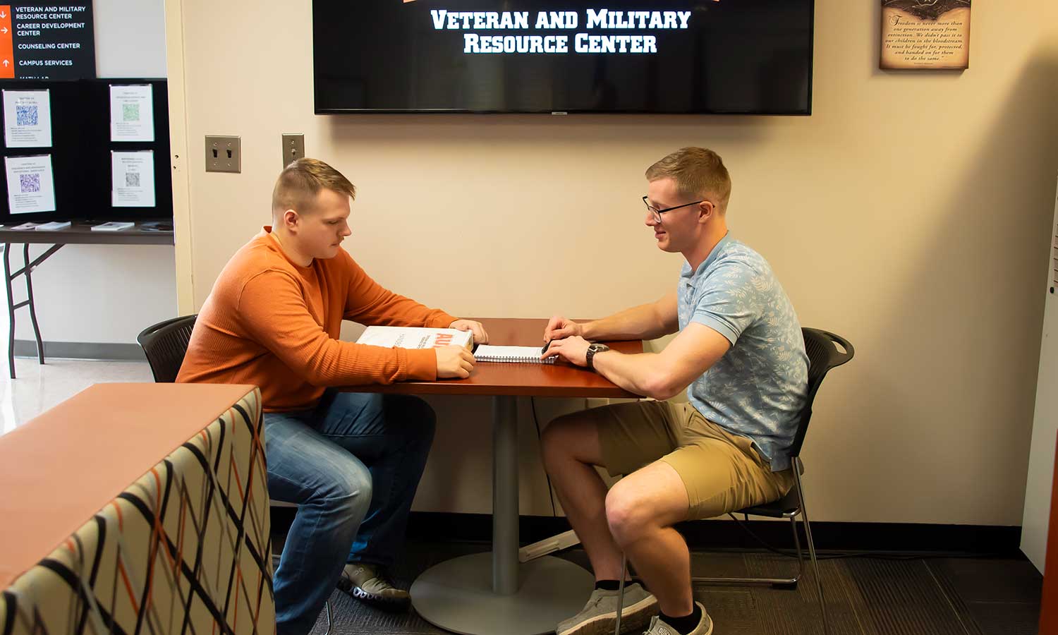 Two students study at Auburn University at Montgomery’s Veteran and Military Resource Center