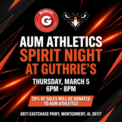 Auburn University at Montgomery Athletics Spirit Night at Guthrie’s, March 5, 6–8pm