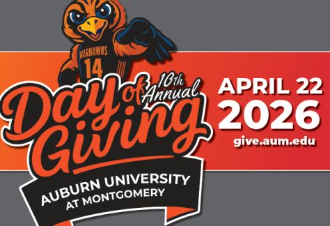 Auburn University at Montgomery 10th Annual Day of Giving, April 22, 2026, AUM Warhawks mascot, give.aum.edu