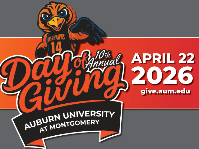 Auburn University at Montgomery 10th Annual Day of Giving, April 22, 2026, AUM Warhawks mascot, give.aum.edu