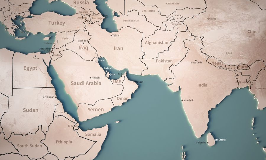 Middle East and South Asia map with Saudi Arabia, Iran, Iraq, India, Pakistan – Auburn University at Montgomery