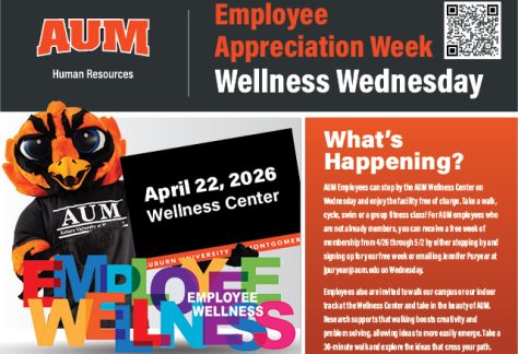 Auburn University at Montgomery Employee Appreciation Week Wellness Wednesday, April 22, 2026 at the Wellness Center.