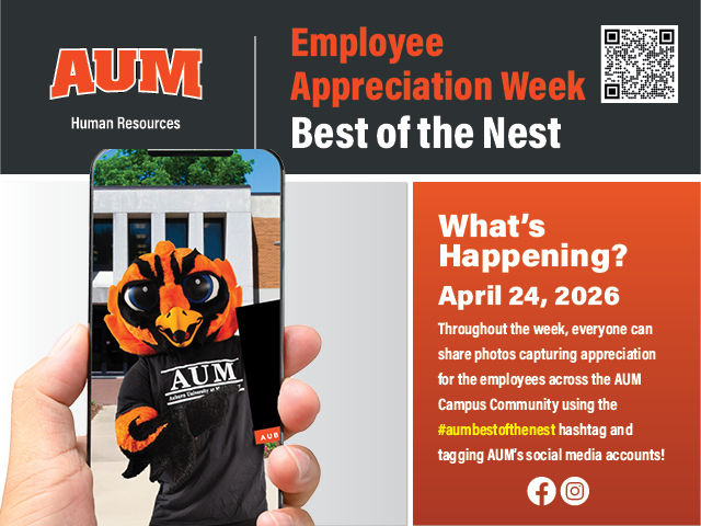 AUM Employee Appreciation Week—Best of the Nest with Warhawks mascot; April 24, 2026 at Auburn University at Montgomery