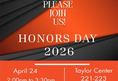 Auburn University at Montgomery Honors Day 2026, April 24, 2–3:30 p.m., Taylor Center 221–223.