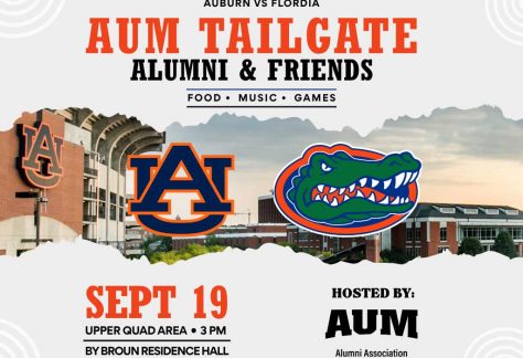 AUM Tailgate Alumni & Friends: Auburn vs Florida, Sept 19, 3 PM, Upper Quad by Broun Residence Hall; food, music, games