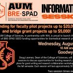 Auburn University at Montgomery BRE-SPAD info session: research funding up to $20K/$5K, Wed Aug 26, 10am & 2pm, Goodwyn 112.