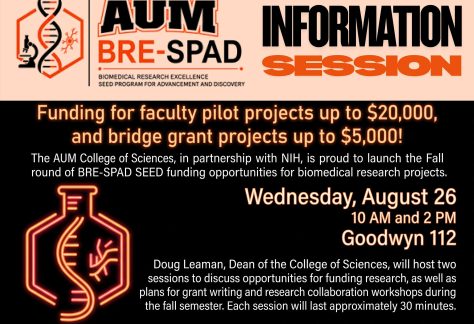 Auburn University at Montgomery BRE-SPAD info session: research funding up to $20K/$5K, Wed Aug 26, 10am & 2pm, Goodwyn 112.