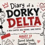 Diary of a Dorky Delta poster with cartoon girls and ΔΣΘ heart, promoting AUM Auburn University at Montgomery sorority event.