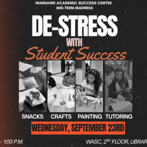 Auburn University at Montgomery De-Stress with Student Success: snacks, crafts, painting, tutoring, Sept 23, 11am–1pm, WASC.