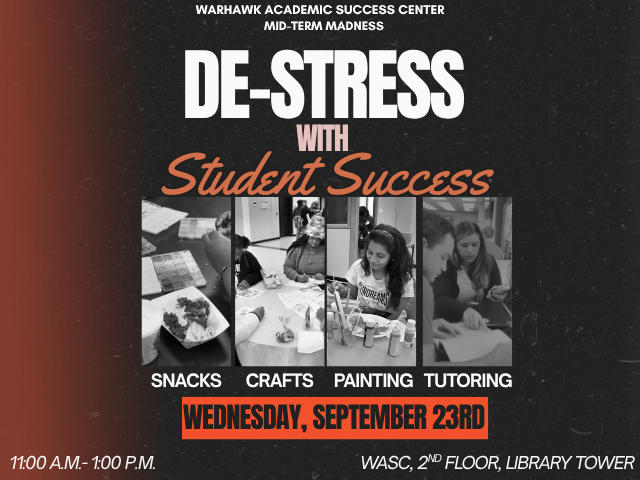 Auburn University at Montgomery De-Stress with Student Success: snacks, crafts, painting, tutoring, Sept 23, 11am–1pm, WASC.