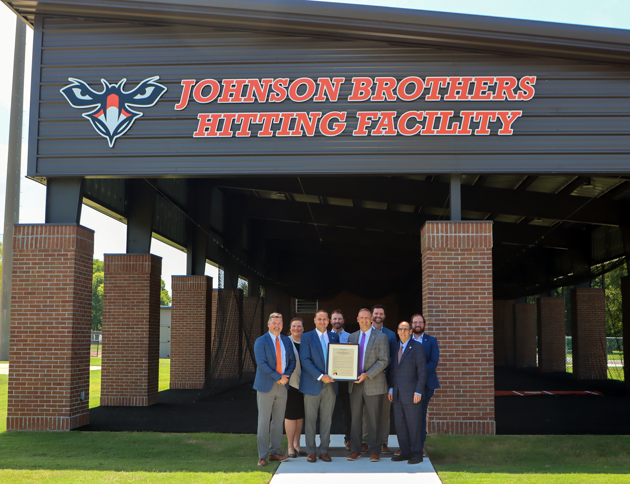 Auburn University at Montgomery leadership at the dedication for the naming of the new Johnson Brothers Hitting Facility.