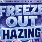 Auburn University at Montgomery Freeze Out Hazing event poster with icy text and frozen treats, promoting accountability.