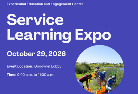 Auburn University at Montgomery Service Learning Expo, Oct 29, 2026, Goodwyn Lobby, 9–11 a.m., students volunteering outdoors