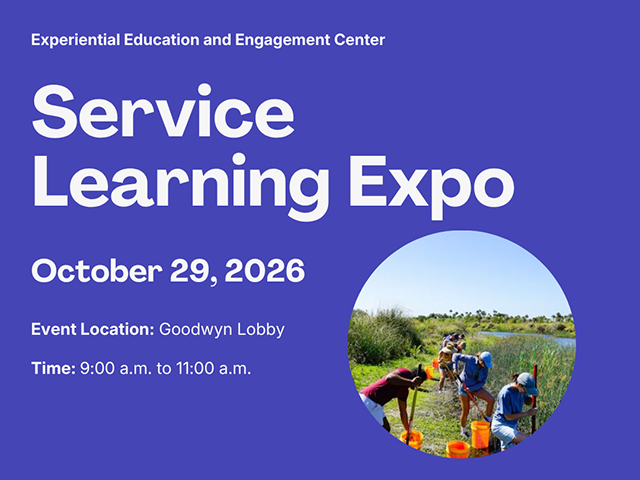 Auburn University at Montgomery Service Learning Expo, Oct 29, 2026, Goodwyn Lobby, 9–11 a.m., students volunteering outdoors