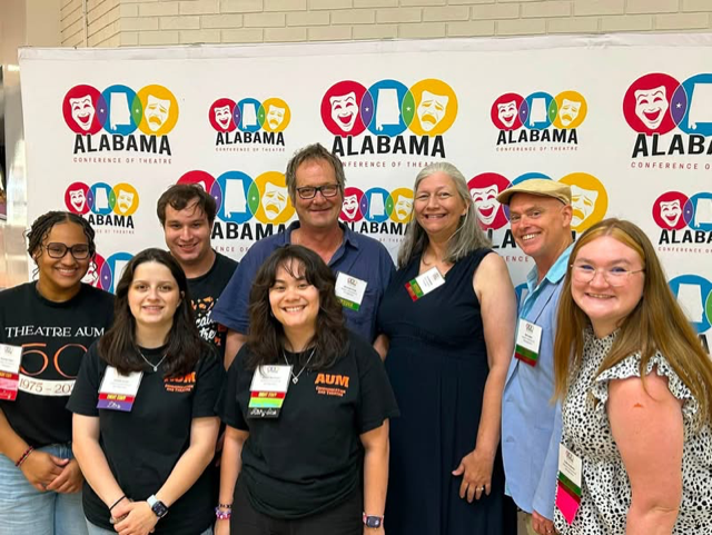 Auburn University at Montgomery Theatre students and faculty smiling at the Alabama Conference of Theatre