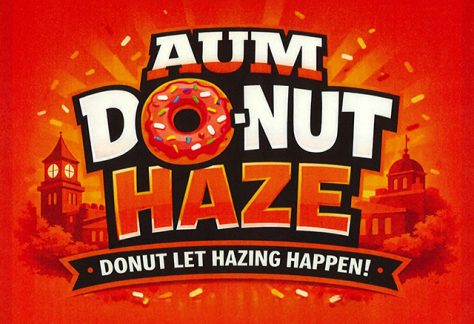 AUM Donut Haze poster for Auburn University at Montgomery anti-hazing campaign with sprinkled donut and campus skyline.