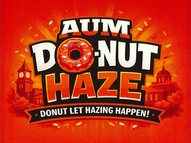 AUM Donut Haze poster for Auburn University at Montgomery anti-hazing campaign with sprinkled donut and campus skyline.