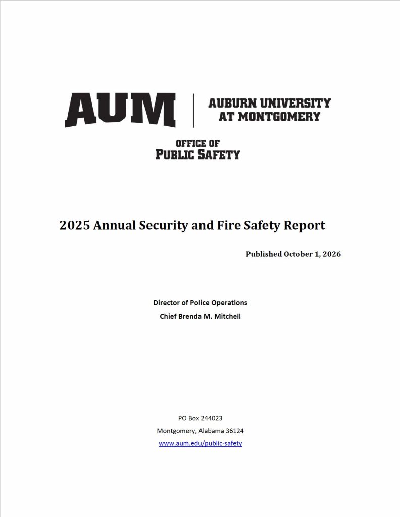 Auburn University at Montgomery AUM Office of Public Safety 2025 Annual Security and Fire Safety Report cover